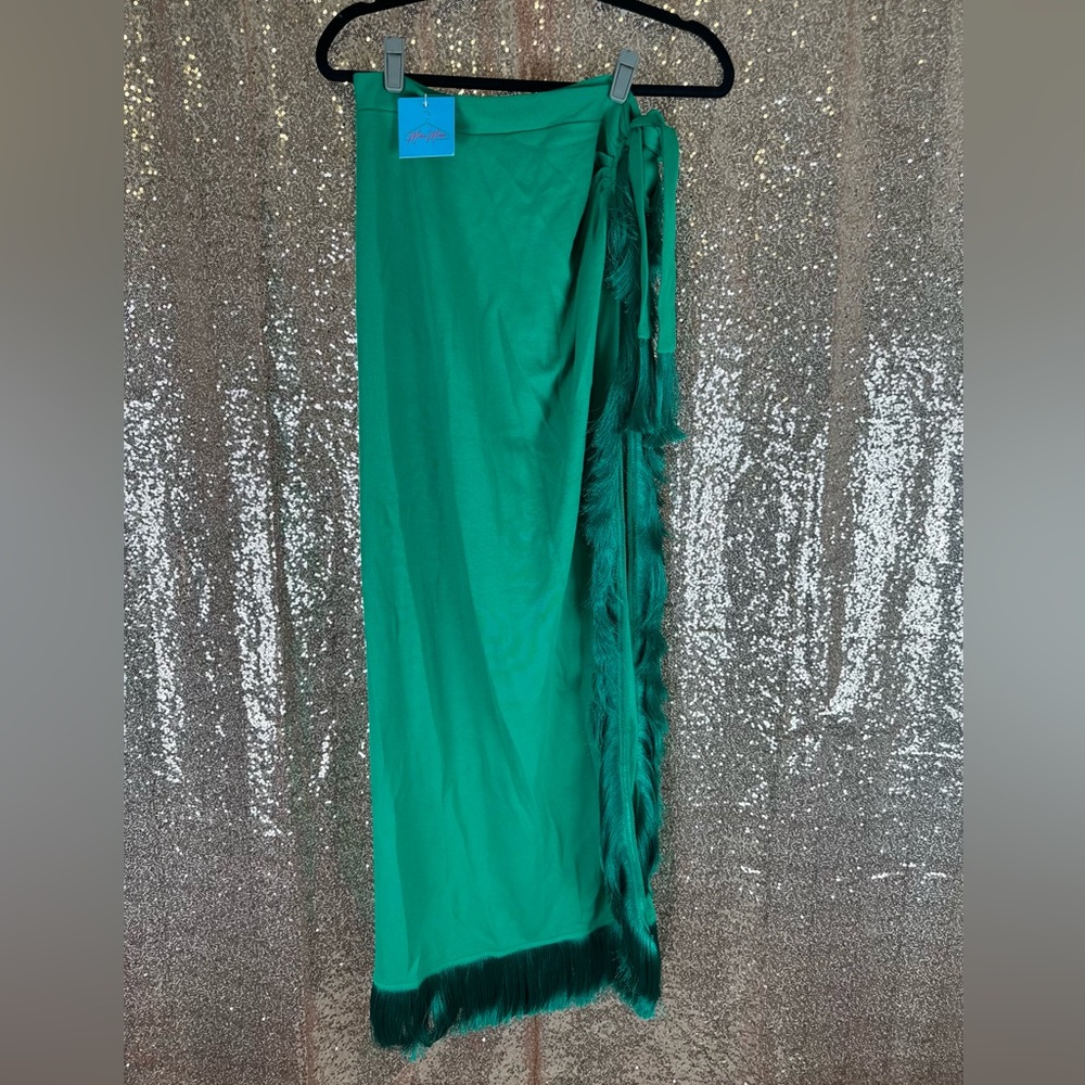 Green Fringe Wrap Skirt, Small